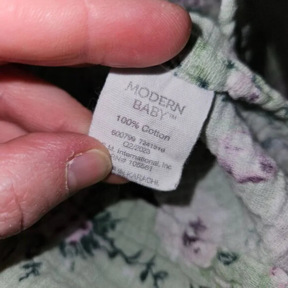 Modern Baby Green Purple Floral Muslin 100% Cotton Swaddle Blanket Lovey 27x36